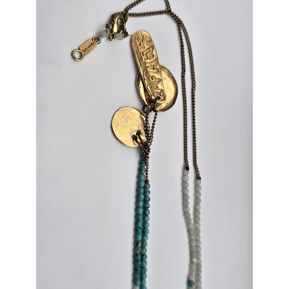 Chan Luu 38" Turquoise White Quartz Necklace Gold Coin - Picture 3 of 8